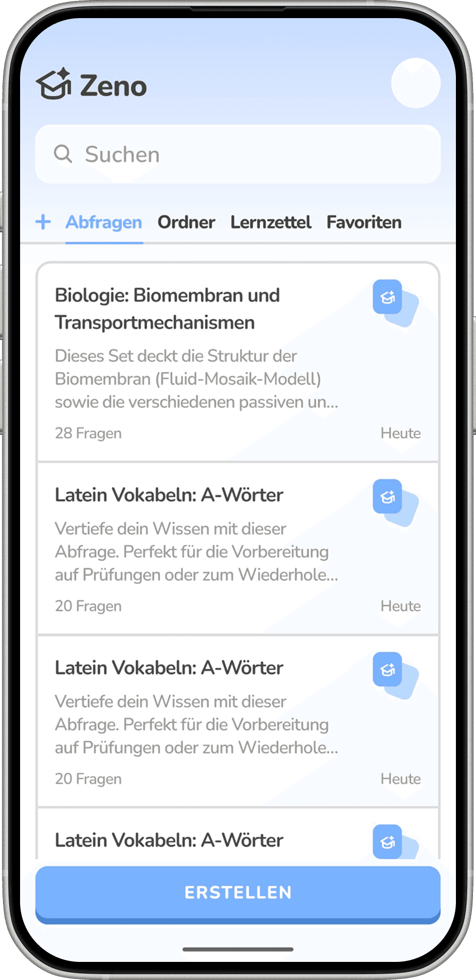 Zeno App Homescreen